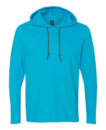 Gildan 987 Unisex Softstyle® Lightweight Hooded Long Sleeve T-Shirt | Relaxed Unlined Hood with Contrast Drawcord | Modern Classic Fit | Side Seams | Better Cotton | OEKO-TEX