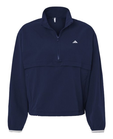 Adidas A1012 Women's Go-To Quarter-Zip Jacket – 4.6 oz. 90/10 Recycled Polyester/Elastane DWR Plain Weave Half-Zip | XS–2XL