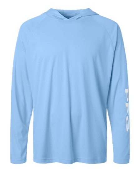 Columbia 212482 Mens PFG Terminal Tackle Hooded Long Sleeve T-Shirt - 100% Polyester Omni-Shade UPF 50 Omni-Wick Relaxed Fit Raglan PFG Branding | S-XXL