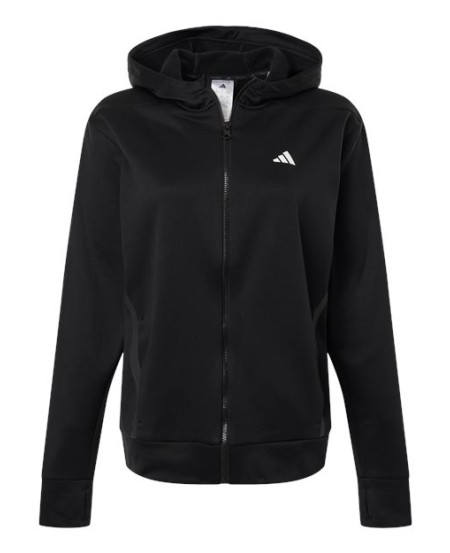 Adidas AT209 Women's Game & Go Fleece Full-Zip Hooded Sweatshirt – Women's 6.5 oz. Climawarm Fleece Hoodie | S–2XL