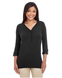 Devon  Jones Women's Perfect Fit Y-Placket Convertible Sleeve Knit Top