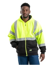 Berne Apparel Men's Hi-Vis Class 3 Color Block Full-Zip Hooded Sweatshirt