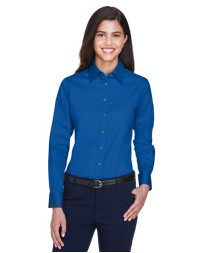 Harriton Women's Easy Blend Long Sleeve Twill Dress Shirt with Stain-Release