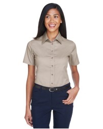 Harriton Women's Easy Blend Short Sleeve Twill Dress Shirt with Stain-Release