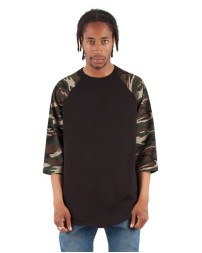 Shaka Wear Three-Quarter Sleeve Camo Raglan T-Shirt