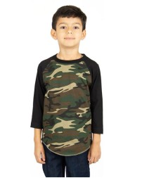 Shaka Wear Youth Three-Quarter Sleeve Camo Raglan T-Shirt