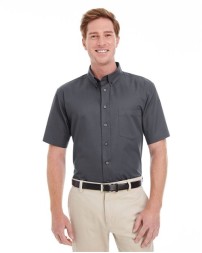 Harriton Men's Foundation Short Sleeve Cotton Twill Dress Shirt with Teflon