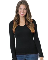 Bayside Women's USA-Made Deep V-Neck Long Sleeve T-Shirt