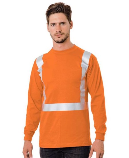 Bayside 3782 USA-Made Hi-Visibility 50/50 Long Sleeve Pocket T-Shirt – Unisex Cotton/Poly Hi-Vis Long Sleeve with Left Chest Pocket | S–4XL