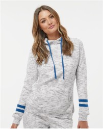 J America Womens Mélange Fleece Striped-Sleeve Hooded Sweatshirt