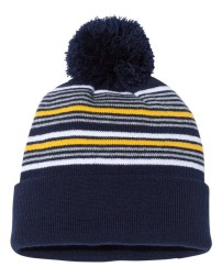 Sportsman 12 Striped Pom-Pom Cuffed Beanie