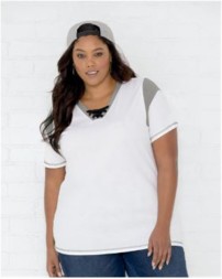 LAT Women's Curvy Lace Up Fine Jersey Tee