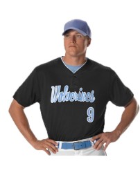 Alleson Athletic Two Button Mesh Baseball Jersey With Piping