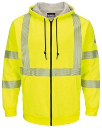 Bulwark Hi-Visibility Zip-Front Hooded Fleece Sweatshirt with Waffle Lining