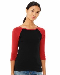 BELLA  CANVAS Womens 1X1 Baby Rib Raglan Three-Quarter Sleeve Tee
