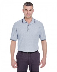UltraClub Men's Short-Sleeve Whisper Pique Polo with Tipped Collar and Cuffs