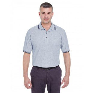 UltraClub Men's Short-Sleeve Whisper Pique Polo with Tipped Collar and Cuffs