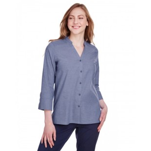 Devon & Jones Ladies' Crown Collection Stretch Pinpoint Chambray 3/4 Sleeve Blouse