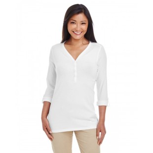 Devon & Jones Ladies' Perfect Fit Y-Placket Convertible Sleeve Knit Top