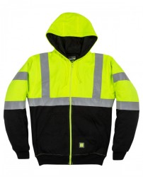 Berne HVF023 Men's Hi-Vis Class 3 Color Block Full-Zip Hooded Sweatshirt - Wholesale Hooded Sweatshirts