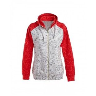 J America Ladies' Melange Fleece 2-Tone Full-Zip Hooded Sweatshirt