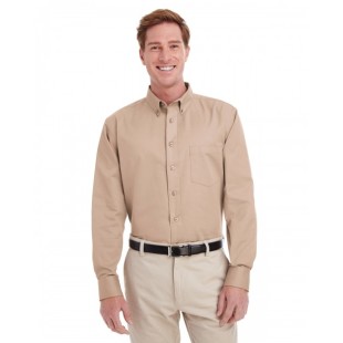 Harriton Men's Foundation 100% Cotton Long-Sleeve Twill Shirt with Teflon