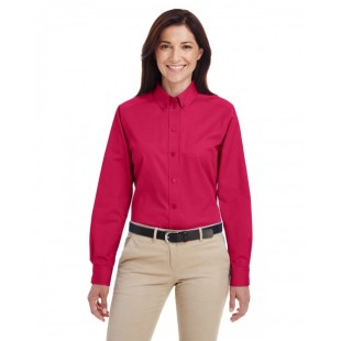 Harriton Ladies' Foundation 100% Cotton Long-Sleeve Twill Shirt with Teflon