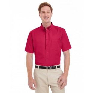 Harriton Men's Foundation 100% Cotton Short-Sleeve Twill Shirt with Teflon