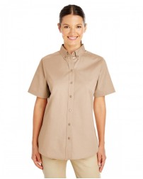 Harriton Ladies' Foundation 100% Cotton Short-Sleeve Twill Shirt with Teflon