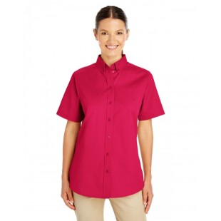 Harriton Ladies' Foundation 100% Cotton Short-Sleeve Twill Shirt with Teflon