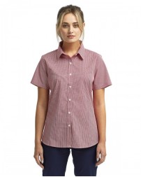 RP321 Artisan Collection by Reprime Ladies' Microcheck Gingham Short-Sleeve Cotton Shirt