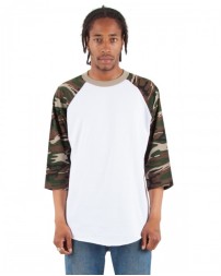 Shaka Wear Adult Three-Quarter Sleeve Camo Raglan T-Shirt